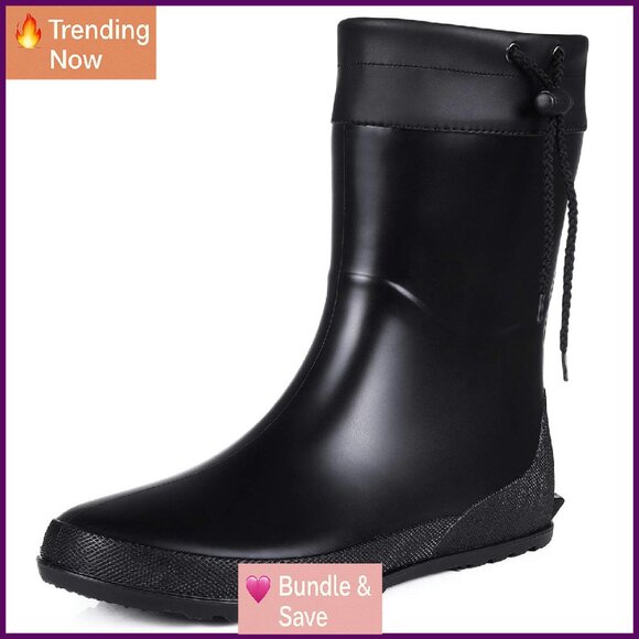 Women's Mid Calf Rain Boots Ultra Lightweight Portable Garden Shoes